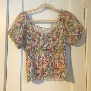 Anthropologie floral smocked top